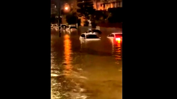 فيديو- انقاذ عالقين داخل سيارات جراء الفيضانات في الرملة