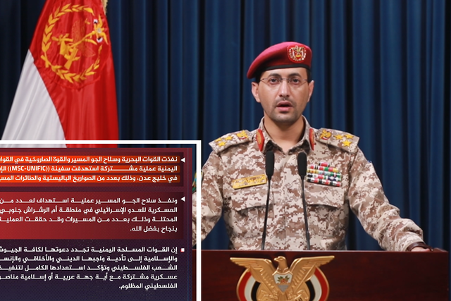 الحوثيون يعلنون تنفيذ عمليتين عسكريتين استهدفتا سفينة إسرائيلية في خليج عدن ومواقع عسكرية في إيلات
