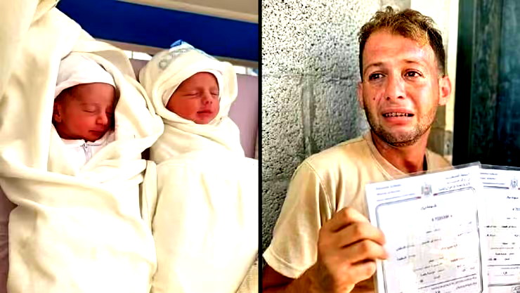 مرددًا أريد أن أراهم| شاب فلسطيني تسلّم شهادة ميلاد توأميه وتفاجأ بارتقائهما بقصف إسرائيلي استهدف دير البلح في القطاع