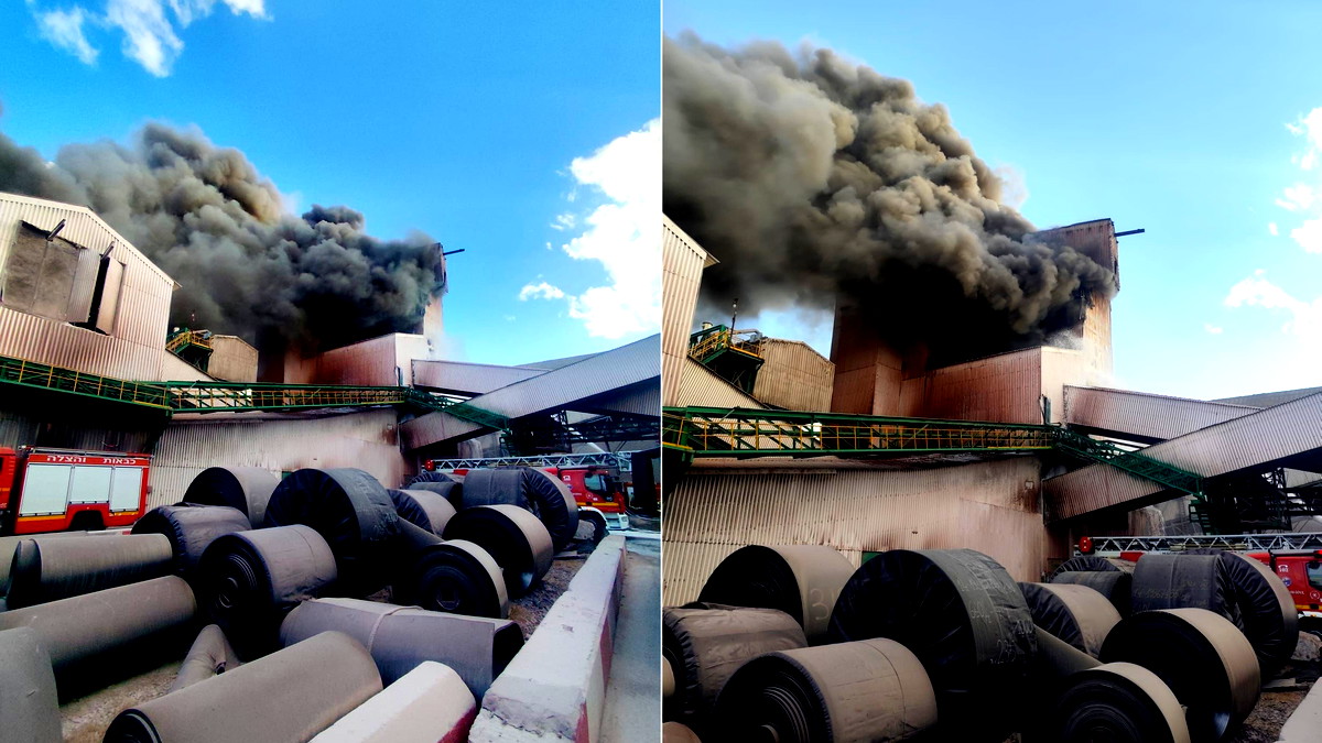 حريق كبير في انبوب لتمرير الفوسفات بالقرب من ميناء أشدود