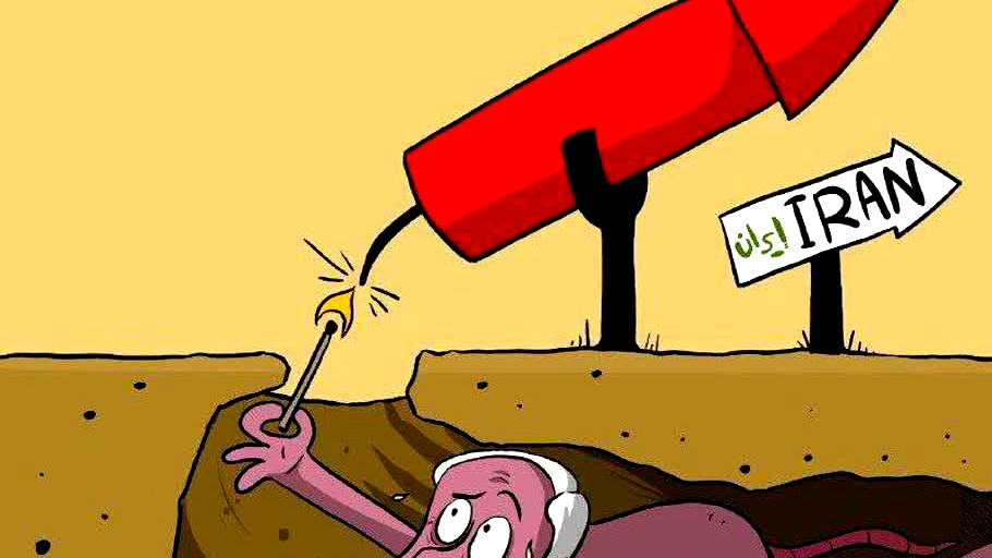 الصورة الكاريكاتورية لرئيس وزراء إسرائيل التي انتشرت في وسائل الإعلام العربية بعد الهجوم على إيران