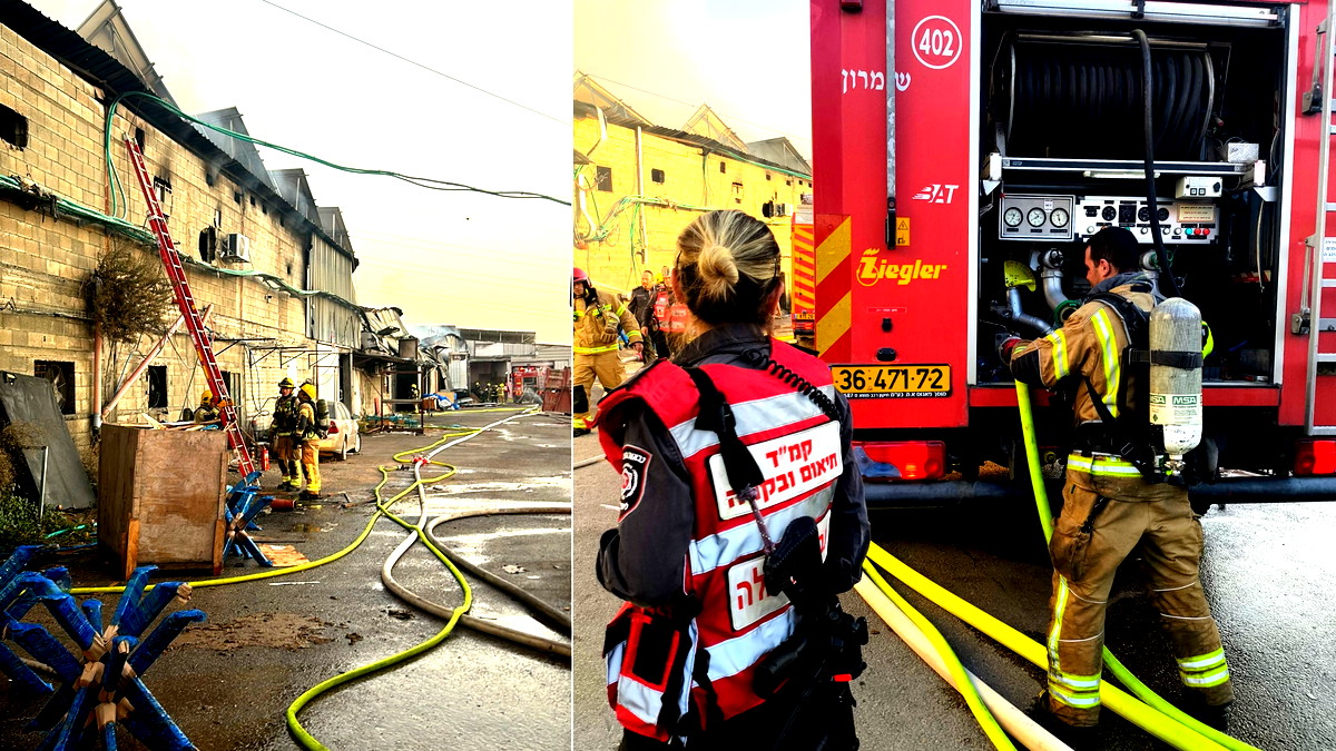 شومرون: 30 طاقمًا يعمل على إخماد حريق في 3 مصانع للأخشاب