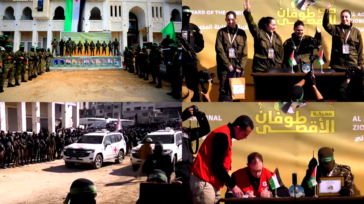 كتائب القسام تسلم الأسيرات المجندات للصليب الأحمر في ميدان فلسطين بمدينة غزة