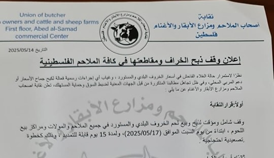 بسبب إرتفاع أسعارها... وقف بيع لحوم الخراف في الضفة الغربية