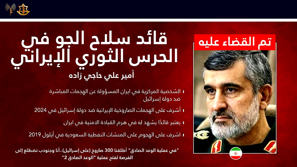 الجيش الإسرائيلي: تصفية قائد سلاح الجو في الحرس الثوري الإيراني مع كبار قادة القيادة الجوية
