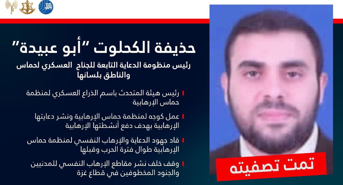 الجيش الإسرائيلي: تصفية أبو عبيدة في غزة تمت بفضل معلومات استخباراتية مسبقة