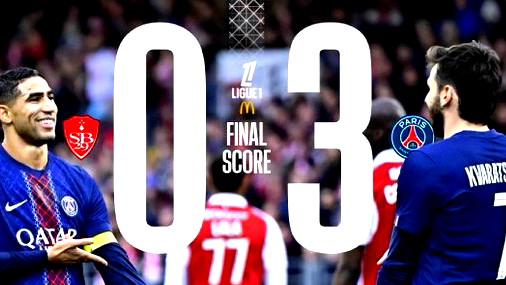 أشرف حكيمي يسجل هدفين في 10 دقائق ويعيد باريس سان جيرمان للقمة مؤقتاً