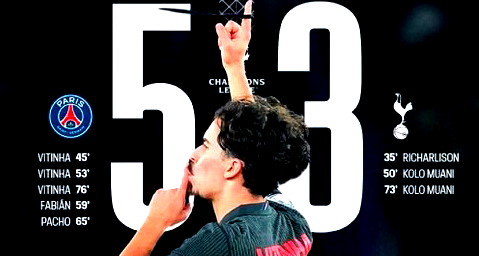 مهرجان أهداف.. فيتينا يقود سان جيرمان لفوز كبير على توتنهام 