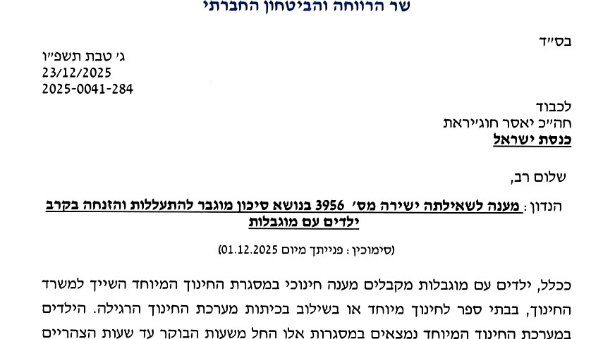 النائب ياسر حجيرات يستجوب وزير الرفاه حول النقص في خدمات الطوارئ للأطفال ذوي الاحتياجات الخاصة