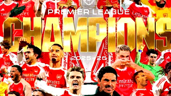 أرسنال يتوج بلقب الدوري الإنجليزي الممتاز بعد غياب 22 عاماً عقب تعادل بورنموث 1-1 مع ضيفه مانشستر سيتي 